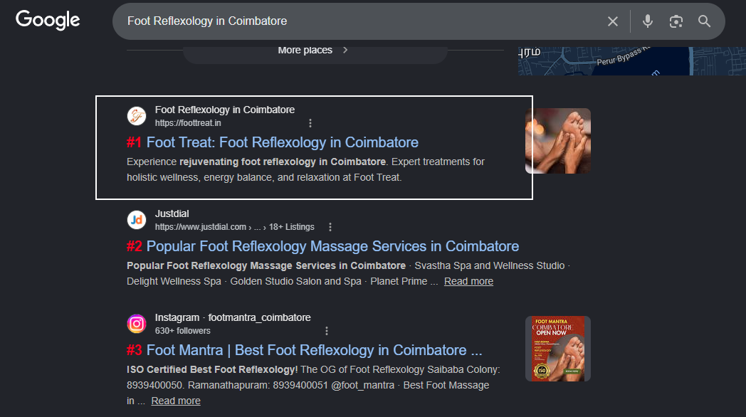 Foot massage coimbatore keyword ranking